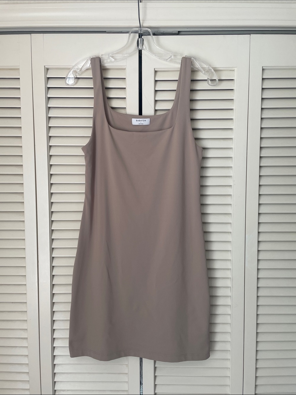 Babaton -  Aritzia Square Neck Tank Mini Dress Beige Sz L Fully lined
